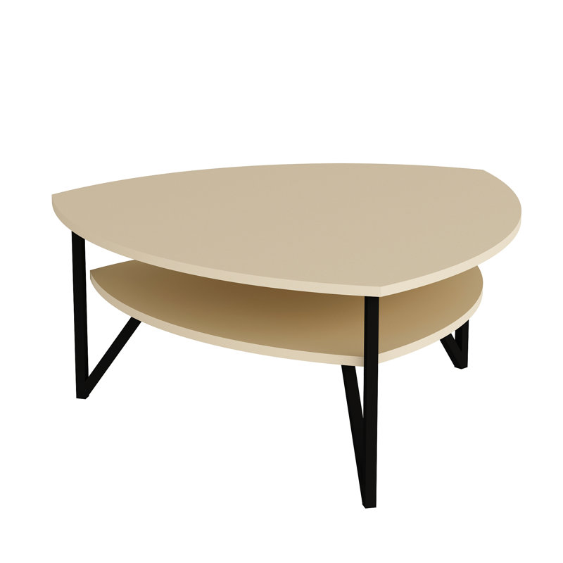 Flinn 93cm Triangular Coffee Table with Open Storage Shelf, Beige