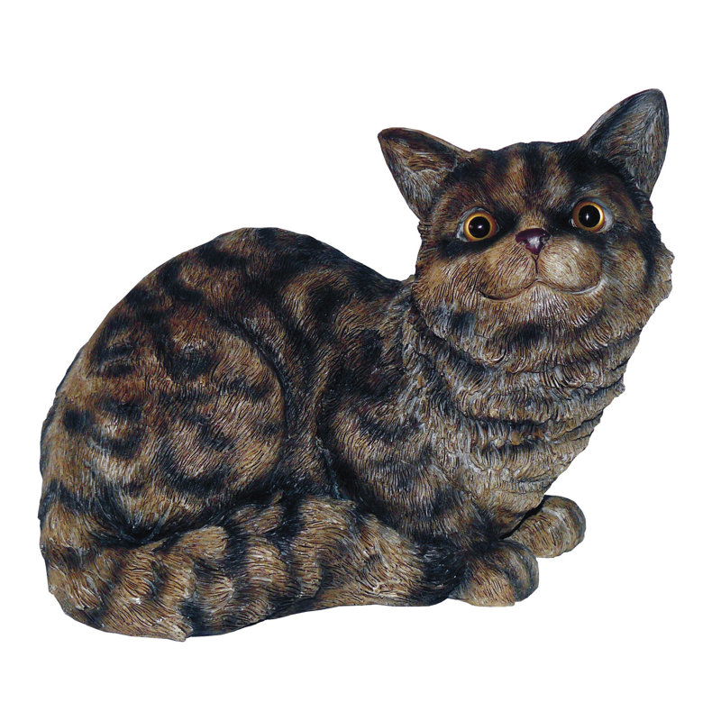 Statue chat accroupie Jammie, Gris tigre, Miaulement