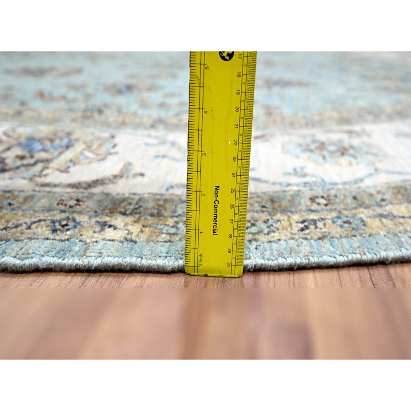 Tapis oriental bleu rond 8 pi x 8 pi Agra, Shah Abbas