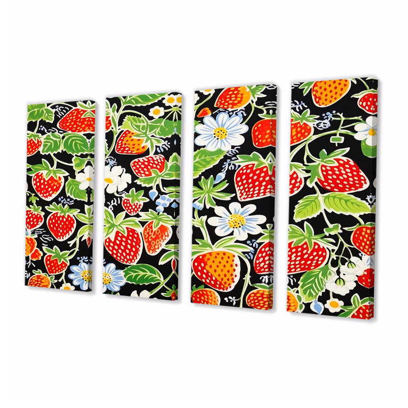 Décoration murale «Blossoming Strawberry Celebration», 4 pièces, H 28 po x l 48 po