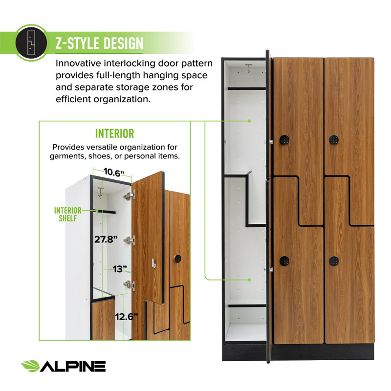 Casier de rangement en bois à 2 compartiments et porte à 6 compartiments avec serrure numérique, Yellow
