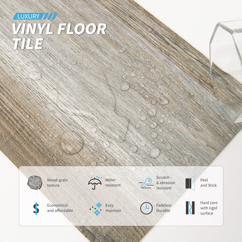 0.06 Thick 6'' W x 36'' L Peel and Stick Vinyl Flooring,Self-adhesive Vinyl Flooring in Wood Look (Set of 36)