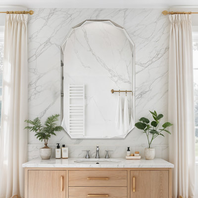 Frameless Bathroom Mirror,Beveled Edge Frameless Mirror for Bathroom,Living Room,Entryway Home Decor,Elegant Wall Mirror