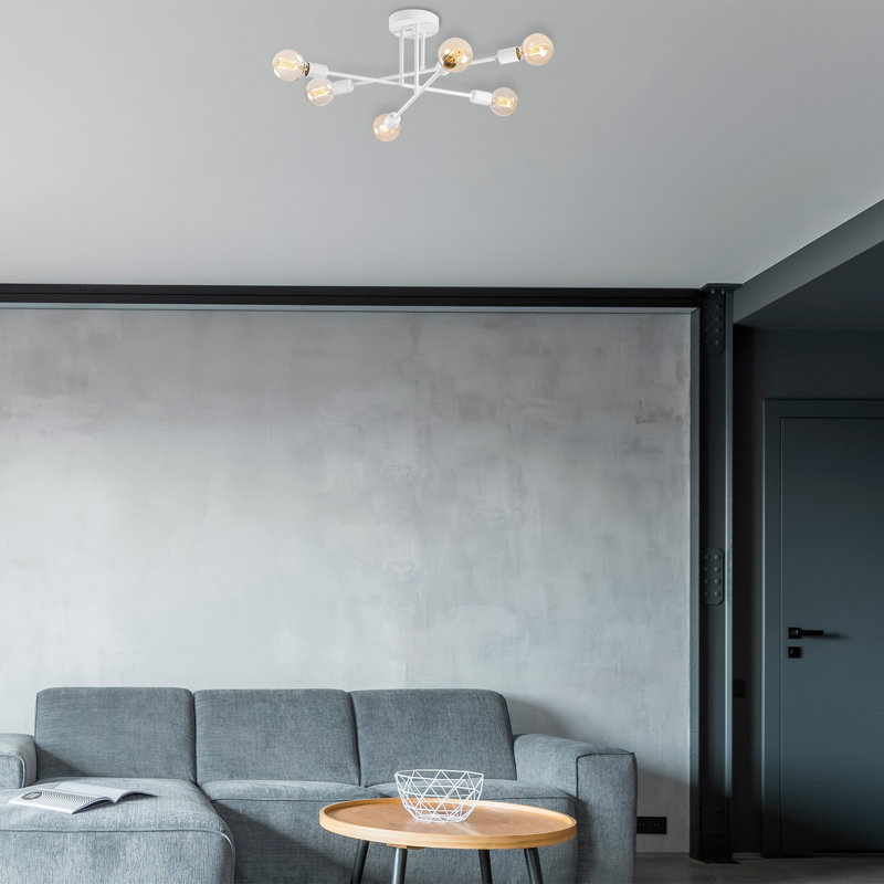 Lustre blanc élégant, 25,2 po x 25,2 po x 11,8 po | Corps en métal durable, 6 x douilles E27 (40 W maximum) | Certifié IP20, parfait pour le salon et la salle à manger | Conception élégante de couleur unie pour les maisons modernes
