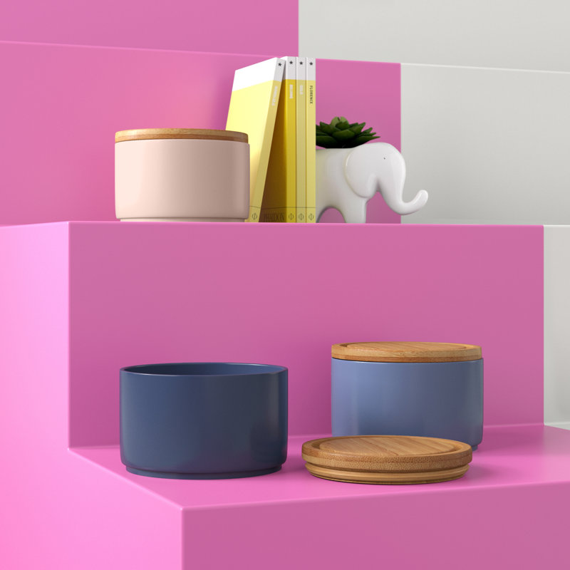 Stoneware Jar - Set of 3, Blue/Pink