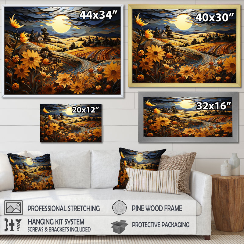 «Farmhouse Fields of Gold II», reproduction sur toile, Cadre photo noir, H 24 po x l 32 po x P 1 po