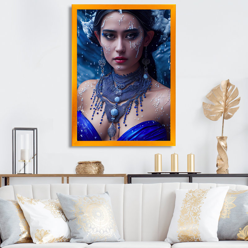 «Silver Ice and Blue Archangel V», impression sur toile, Encadrement doré, H 32 po x l 24 po x P 1 po