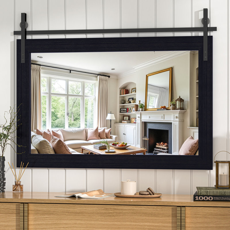 Miroir décoratif moderne en bois massif de style campagnard rustique, Noir, 40 po x 26 po