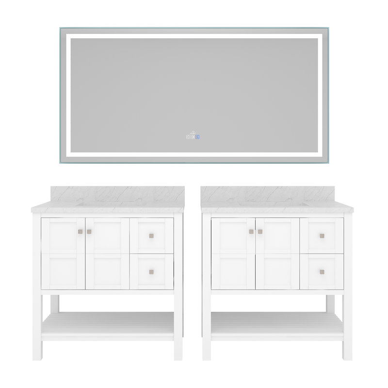 Ensemble de meuble-lavabo double 36 "avec miroir, Blanc