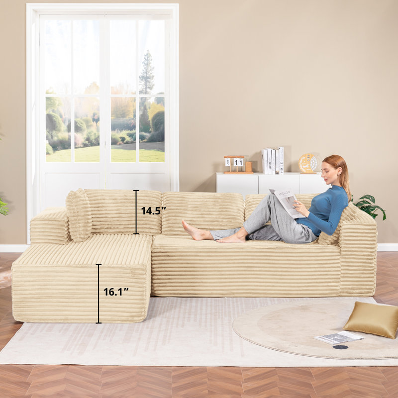 Boneless COMHOMA 105” Modular Sectional Sofa With Deep Seat,Cloud Upholstered L-Shape Couch Wide Arms Corduroy Fabric High-Density Foam Chaise Lounge For Living Room No Assembly Required
