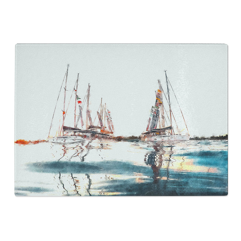 Tempered Glass Boats in Majorca Chopping Board, 28.5 cm x 39 cm