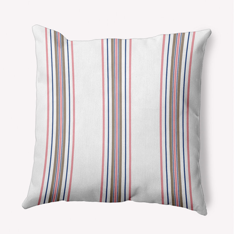 Coussin intérieur / extérieur Leafy Branch, H 18 po x l 18 po, Rose / bleu / olive rayé