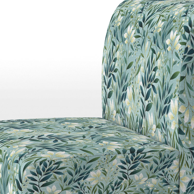 Oceanic Foliage Botanical Pattern I - Upholstered Tropical Accent Slipper Chair