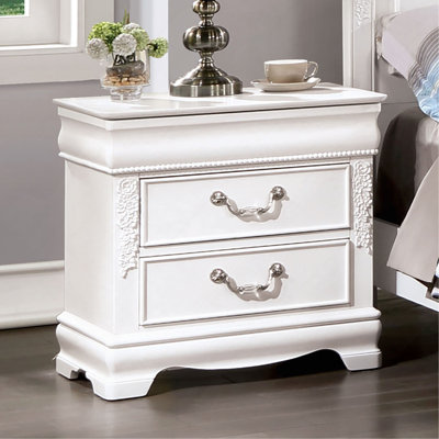 Classic 1pc Nightstand Bedroom Furniture Solid wood Nickel Hanging Pulls 2-Drawers Bedside Table