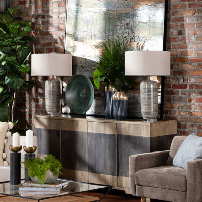 29" Ceramic Table Lamp With Grey Shade