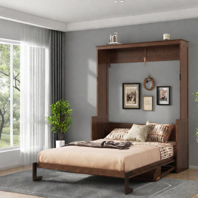 Grand lit peu encombrant, lit escamotable moderne en bois de noyer et panneau de fibres à densité moyenne pour la maison