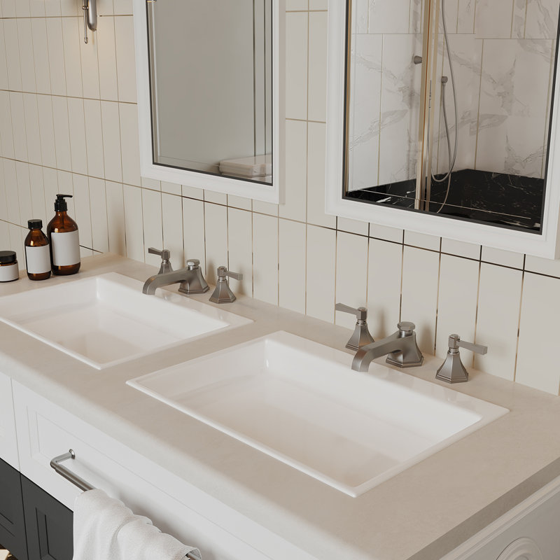 Robinet pour salle de bain à 3 trous à poignées doubles, Nickel brossé