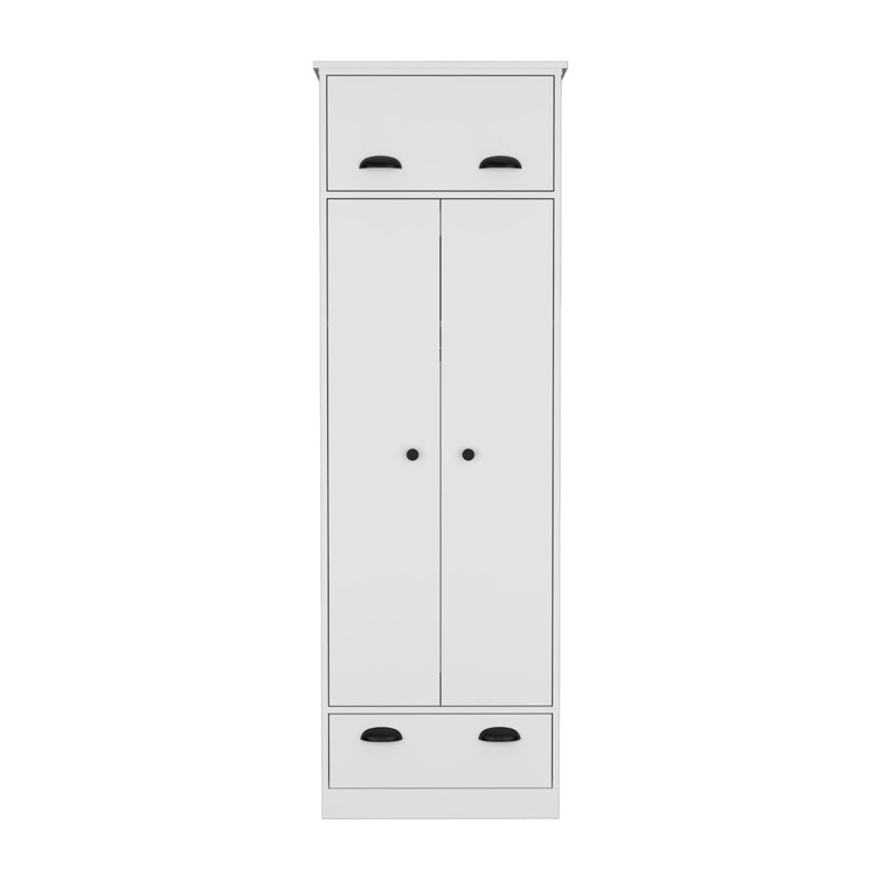 Armoire Falkland avec 1 tiroir et 1 tiroir à charnière avec poignées, Blanc