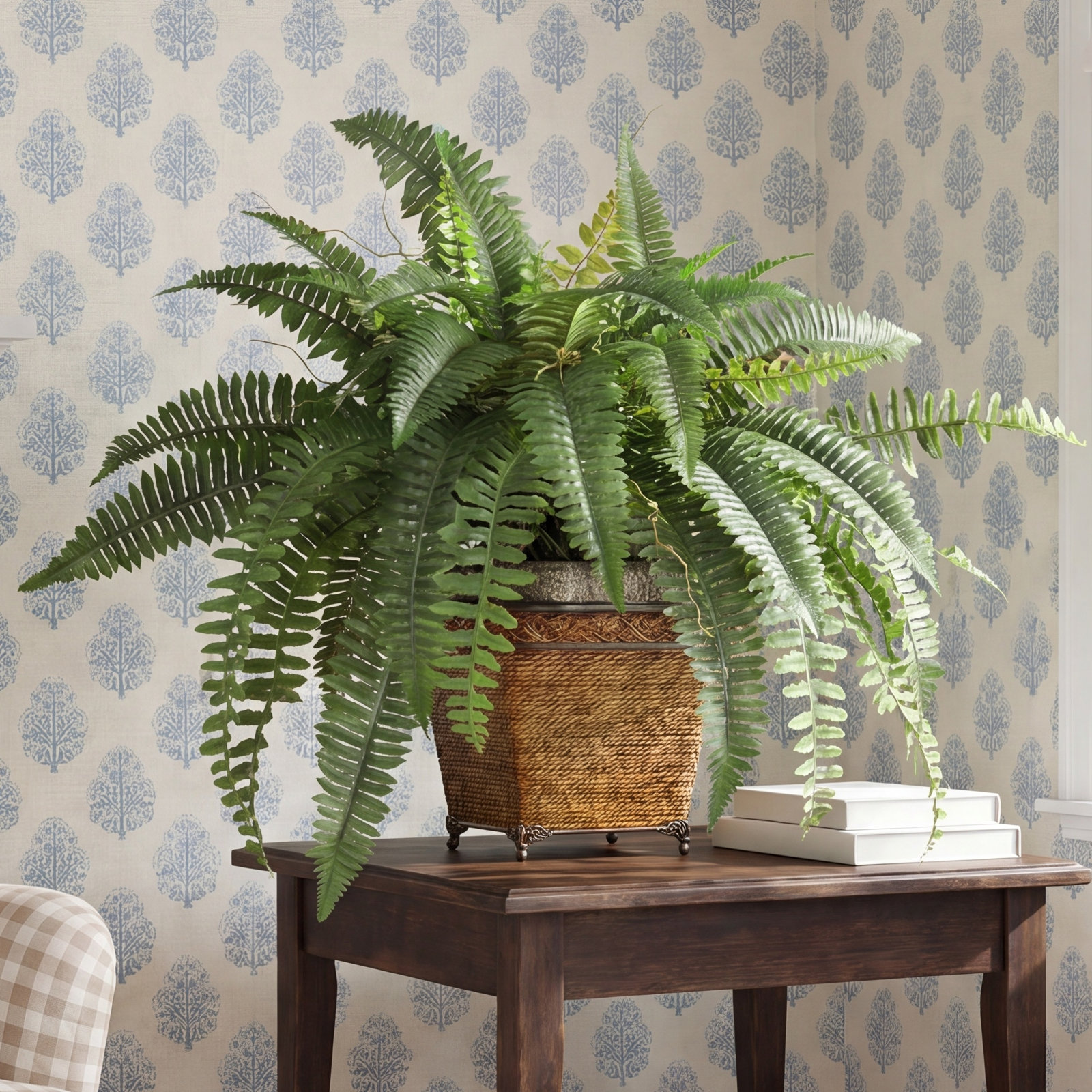 23'' Faux Fern Plant in Wicker/Rattan Pot