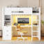 Lit mezzanine pour lit simple avec bureau en U, lumières DEL RVB intelligentes et ports USB, canapé-lit multifonctionnel à 3 tiroirs et tablettes de rangement-1477224357-1477224354