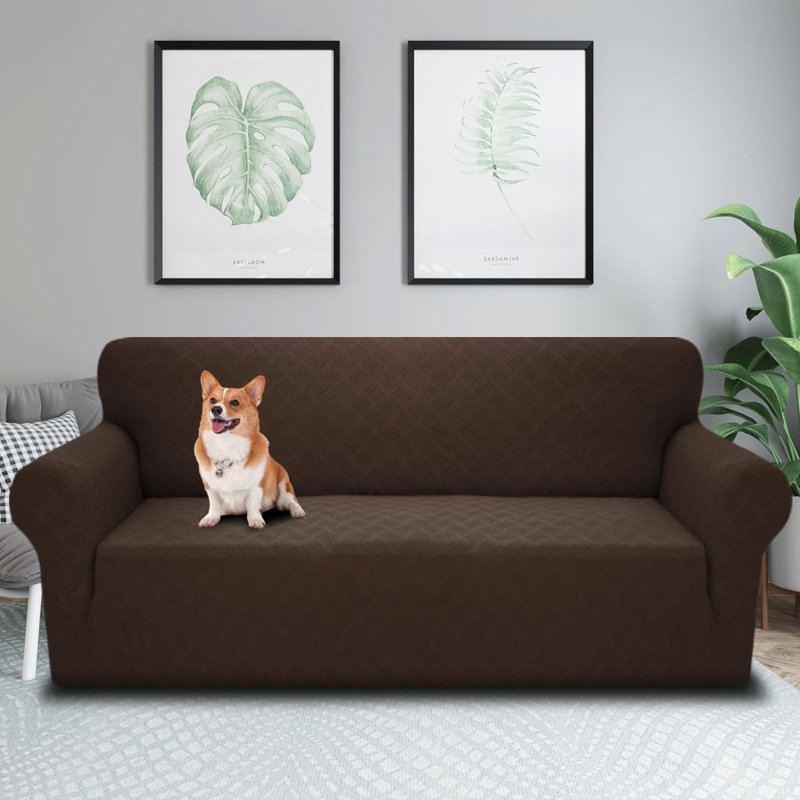 Housse de canapé 1 pièce super extensible pour canapé 3 coussins Housse de canapé en jacquard antidérapante la plus récente Housse de canapé épaisse pour animaux de compagnie Protecteur de meubles avec bandes élastiques (canapé, kaki)