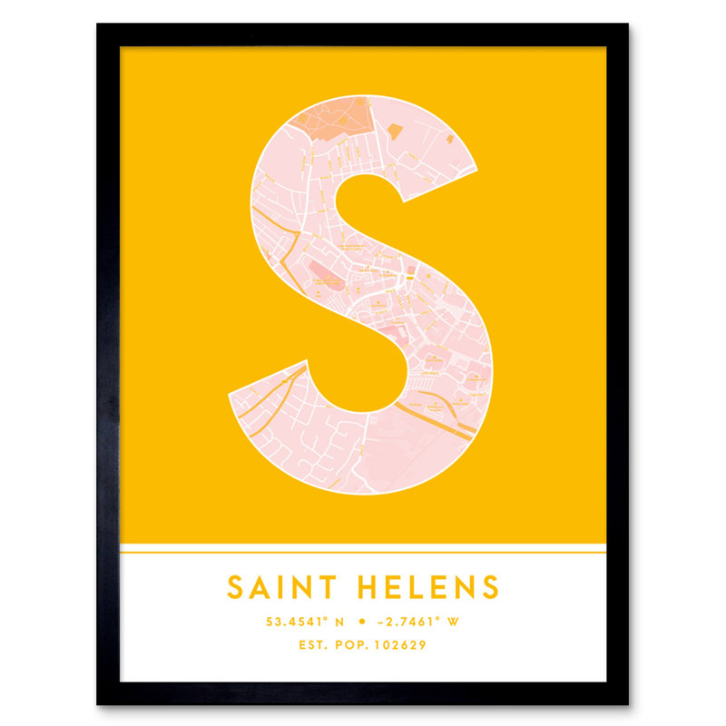 Saint Helens City Map Saint Helens Yellow - Single Picture Frame Typography