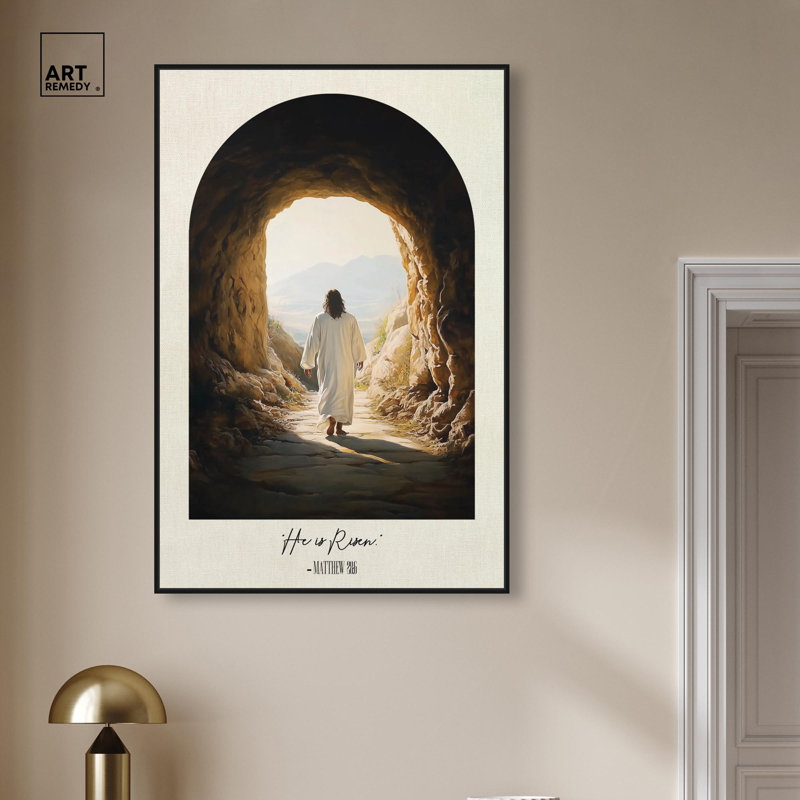 "He is Risen Cave", reproduction d'art sur toile par Art Remedy, cadre noir, 30 x 45, Structure noire, H 46 po x l 31 po