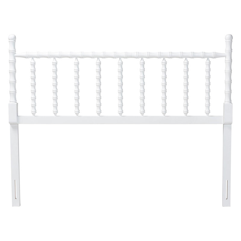 Baxton Studio Edaline Bamboo Motif Headboard - Crafted Wood Panel with Decorative Turned Spindle Design for Boho Costal Bedroom, King, White
