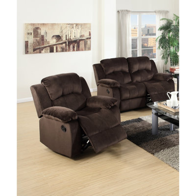 Ensemble de salon 2 pièces, 1 fauteuil inclinable, revêtement en suède chocolat, dossier rembourré, mécanisme inclinable en métal, larges accoudoirs, mobilier contemporain pour le salon, revêtement en suède, coussin rembourré, inclinable