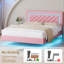 Cadre de lit flottant Alber avec lumières DEL, lit plateforme tapissier avec tête de lit capitonnée à motif de losanges, aucun sommier tapissier requis, silencieux, assemblage facile-924102017-924102021