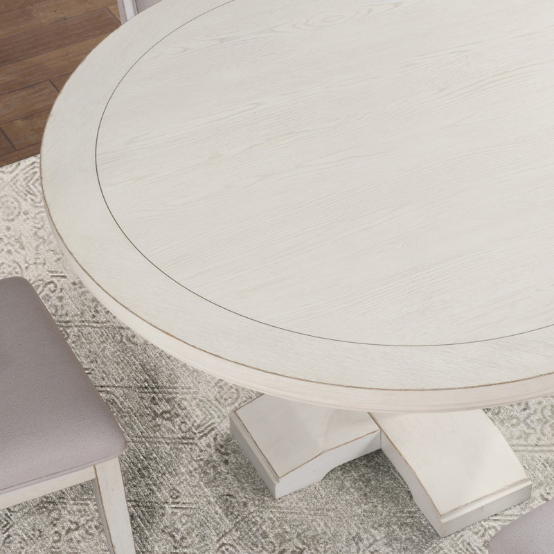 Antique White Round Wood Dining Table for Six