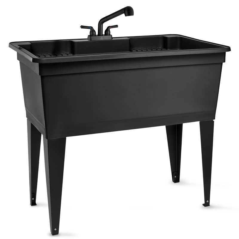 37-Gallon Freestanding Laundry Tub Utility Sink with Black Pull-Out Faucet, Black