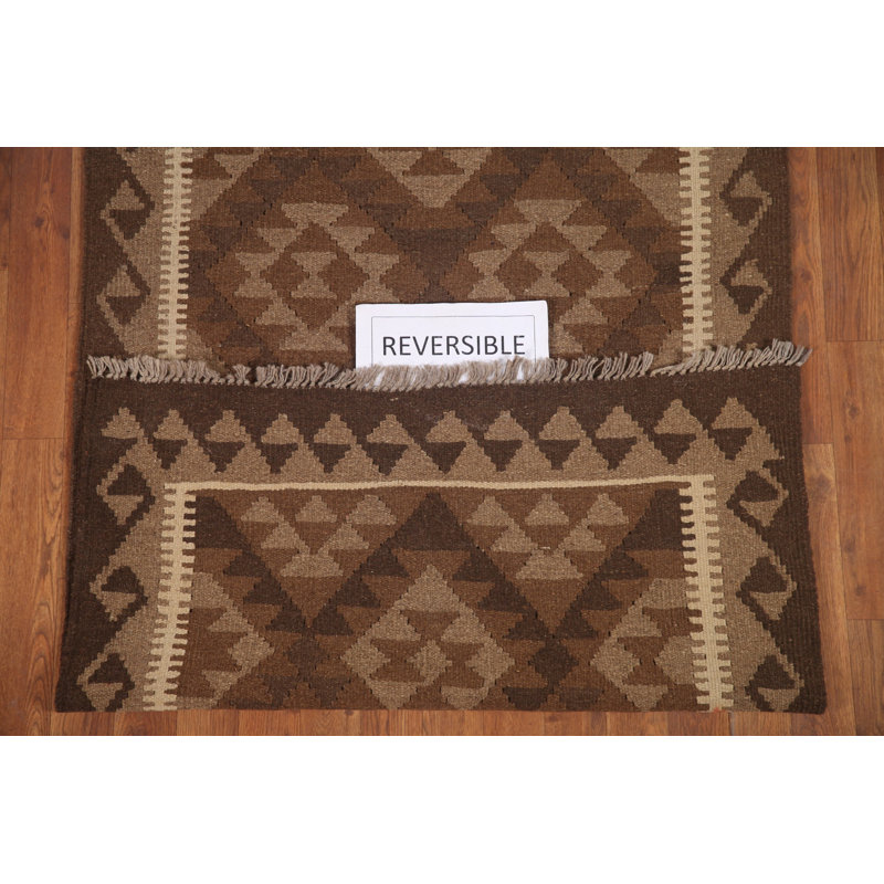 Brown Wool Kilim Oriental Runner Rug 3x7