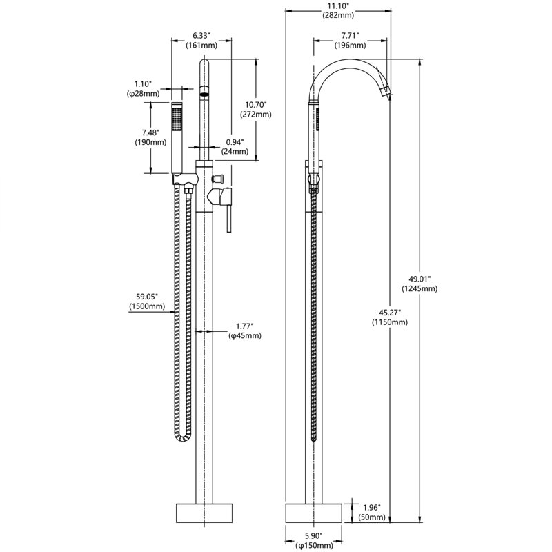 1 Handle Floor Clawfoot Tub Faucet with Diverter, Brushed Nickel