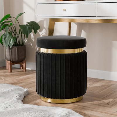 Tova Upholstered Ottoman With Gold Trim