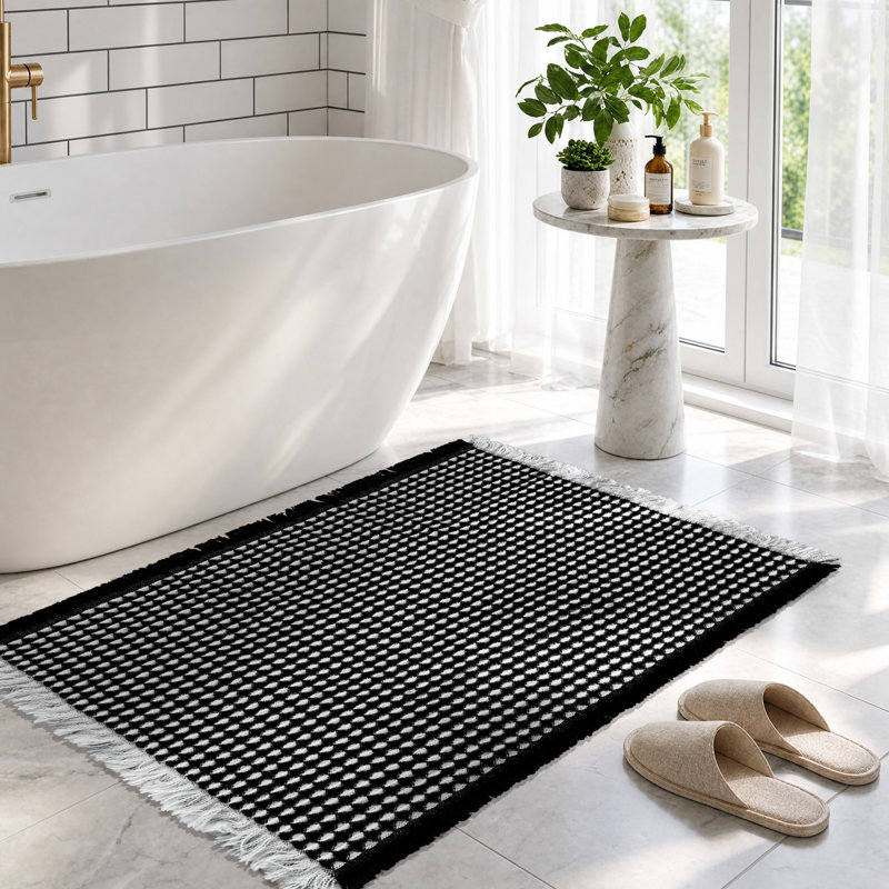 Tapis de bain Boho Waffle Weave, Single - 24" L x 17" W, Noir / blanc
