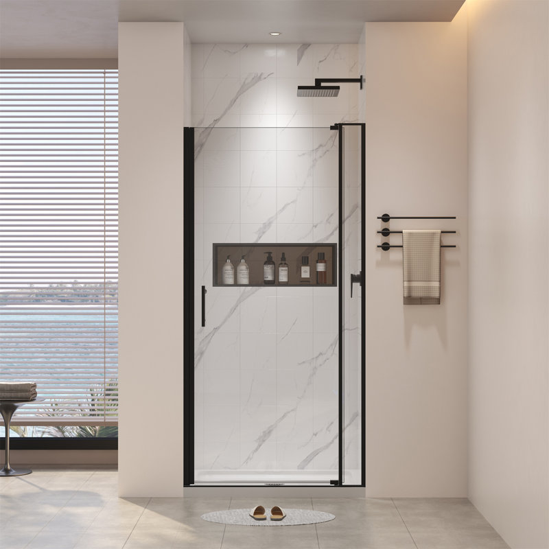28-32"W X 72"H Left And Right Opening Universal Pivot Shower Door, Open Outside, With 1/4" And 5/16" Tempered Glass And Matted Black Finish