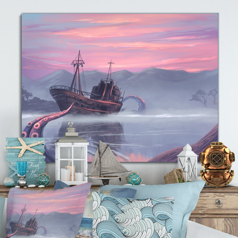 «Video Old Fantasy Abandonné Ship Kraken», impression sur toile flottante, H 12 po x l 20 po x P 1 po, Toile tendue
