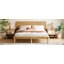 Base de lit plateforme de style Mid-Century moderne, lit en bois à base basse avec tête de lit subtilement inclinée, rails latéraux élargis pour un support de lattes robuste, aucun sommier requis, assemblage facile, naturel-133673673-133673672