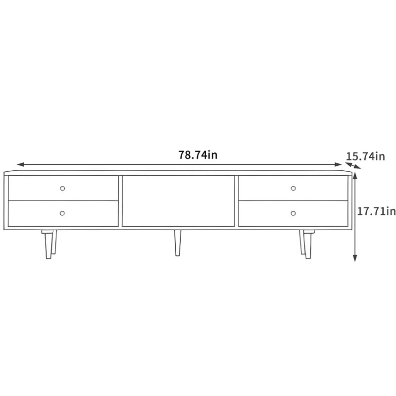 Meuble télé en bois massif de style nordique moderne, H 17,71 po x L 78,74 po x l 15,74 po