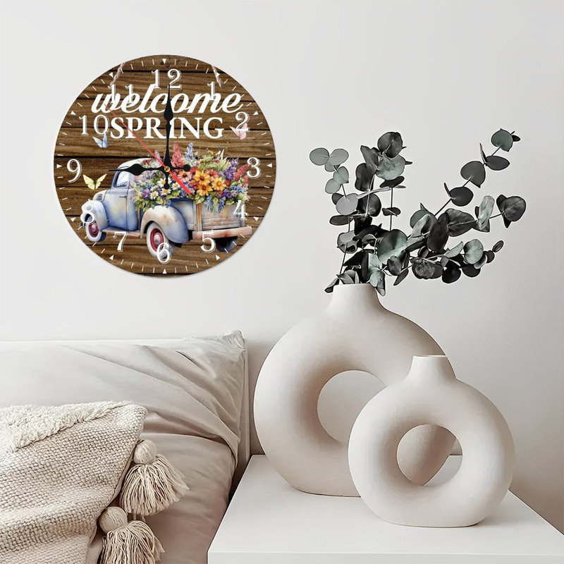 Horloge murale en bois 10 po, mouvement silencieux, à piles (piles AA non incluses), décor artistique, parfait pour les décorations