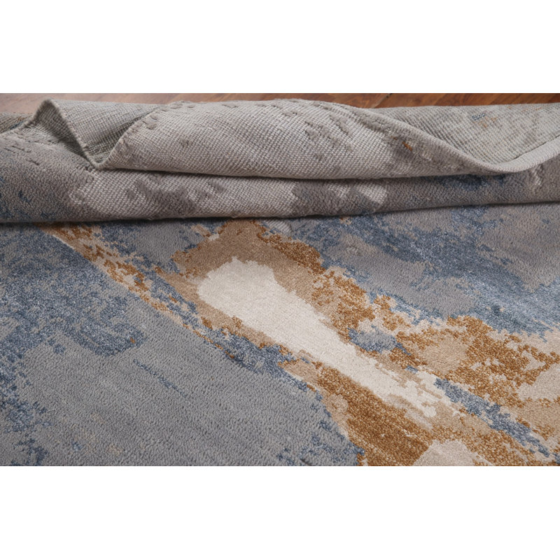 Tapis oriental gris et bleu abstrait 6 x 8