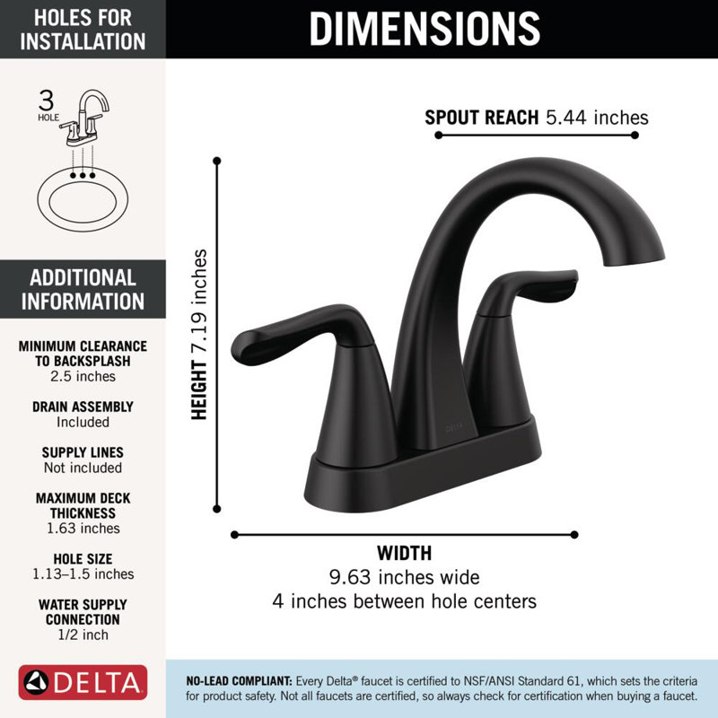 Robinet pour salle de bain Arvo, Noir mat
