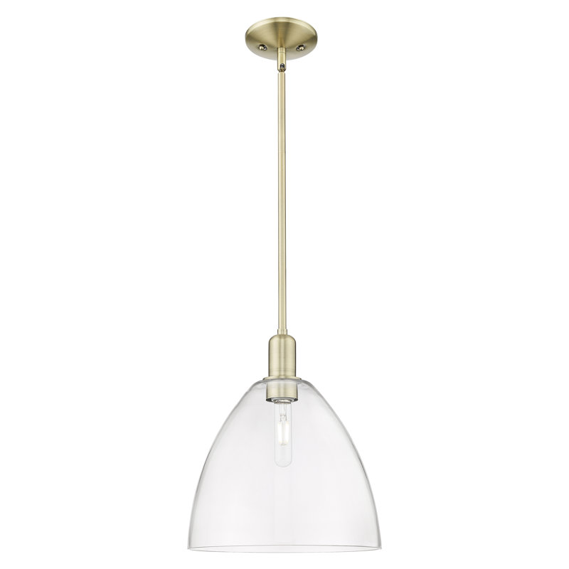 Arcadia - Bristol - Mini-luminaire suspendu 1 tige 12 po - Finition laiton antique - Abat-jour transparent, Clair