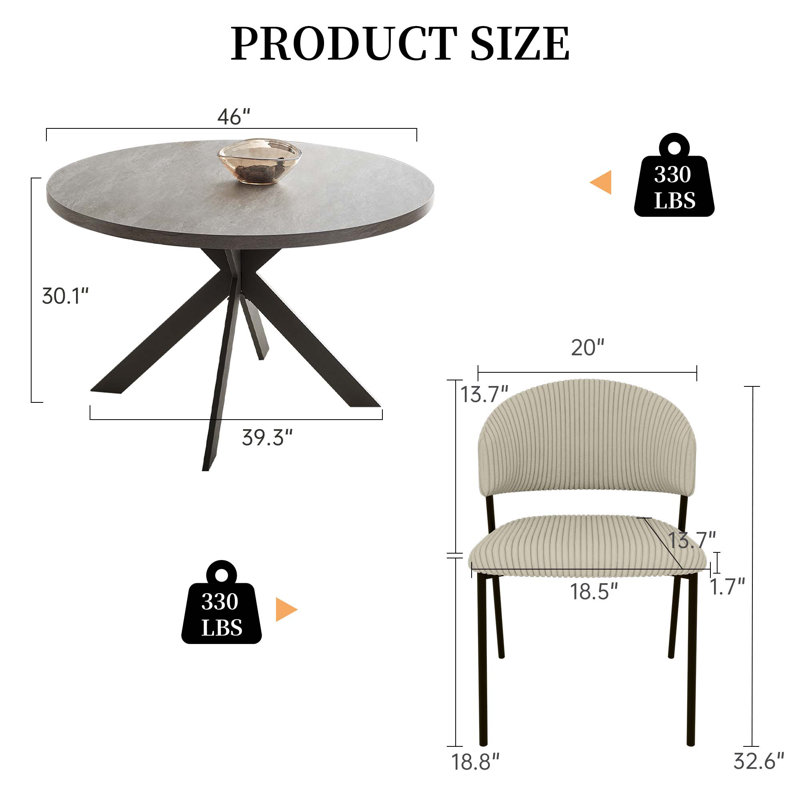 Ensemble de table de salle à manger avec chaises Modern Modern, 3 pièces: table, 2 chaises, Gris