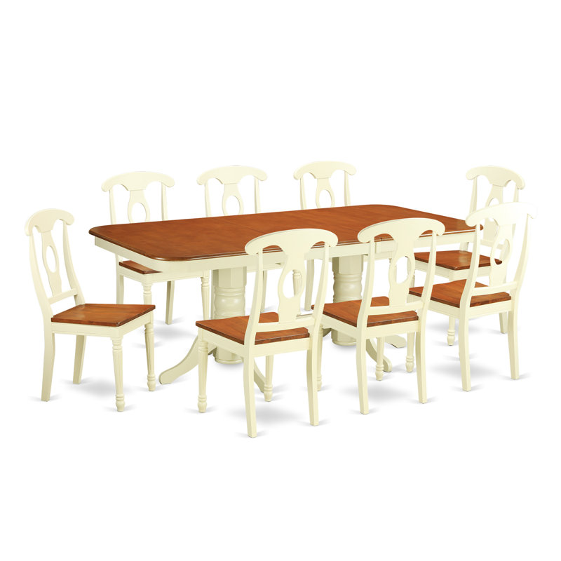 L'ensemble de mobilier de salle à manger 9 pièces comprend une table de cuisine rectangulaire avec rallonge papillon et 8 chaises de salle à manger, babeurre et cerise