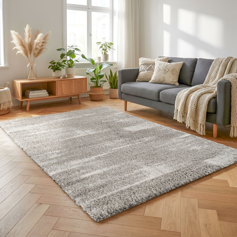 Haven Gray & Ivory Abstract Shag Modern Rug, Gray/Ivory, 7'8" x 10'2"