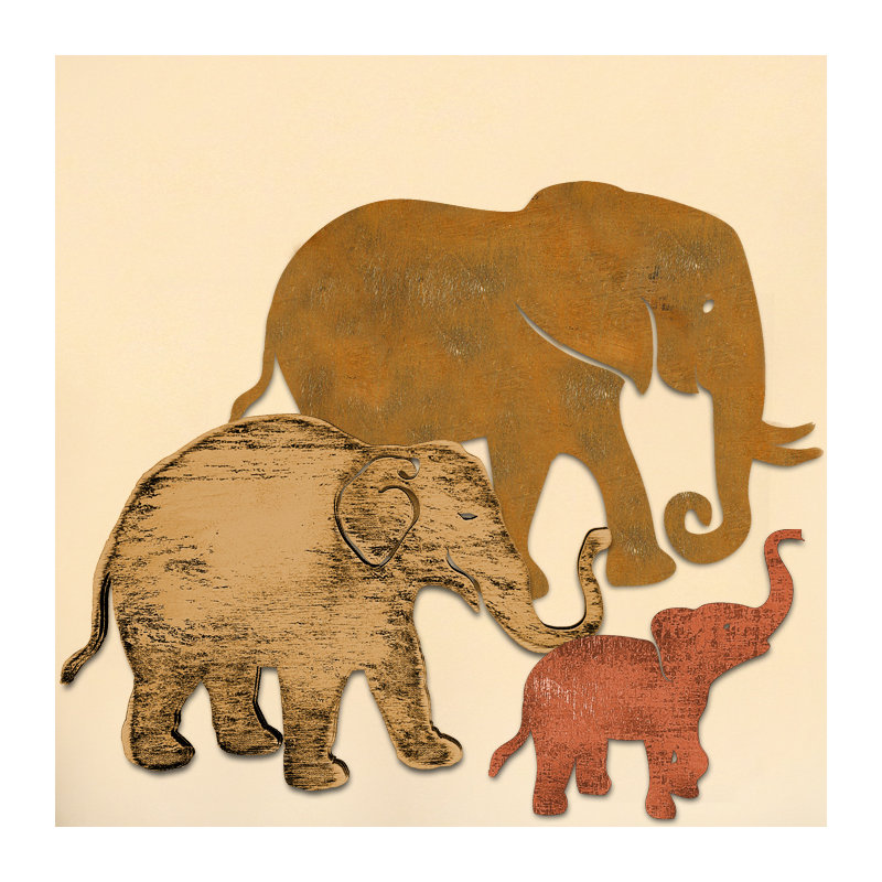 Décoration murale en bois éléphant family, H 18 po x l 18 po