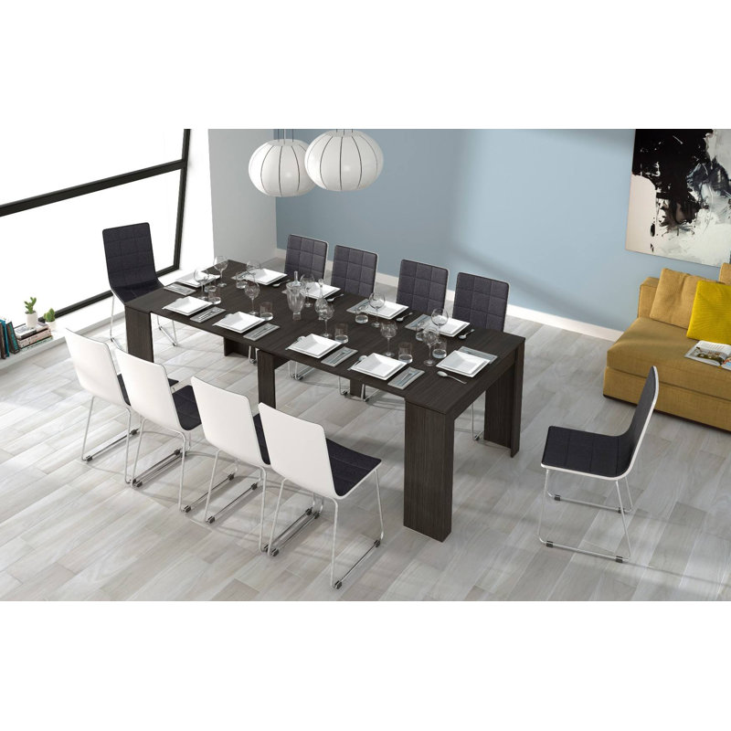 Console Table Compton, Extendable Dining Table With Multipurpose Extensions Up To 10 Seats, Black