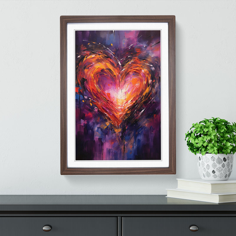 Love Heart Gestural - Single Picture Frame Print on Wood, Walnut, 34cm H x 25cm W x 2cm D